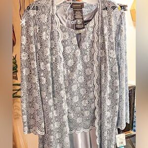 R&M Richards Silver Sequin Dress Set